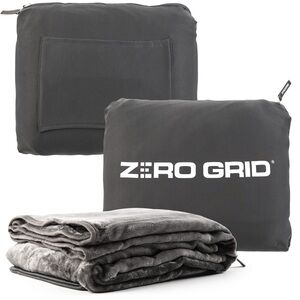 Zero Grid Lightweight Travel Blanket Foot Pocket Neck Snaps Gray